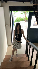 Center ribbon slit sleeveless top