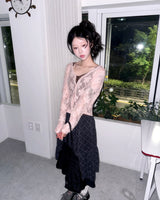(2color) Shirring Layered Flare Check Skirt