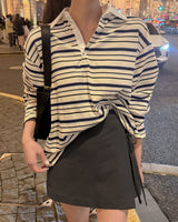 Palm collar striped T-shirt