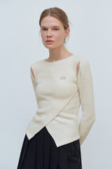 CUT OUT WRAP KNIT TOP - IVORY