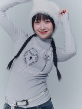 オープンユアハートタートルネックTシャツ - グレー