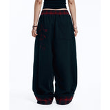 Roll-Up Check Sweat Pants - Black