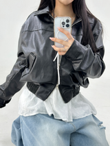 ブルゾンレザージャケット2ウェイジップアップ🖤