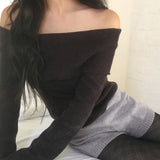 Haezen feminine fit off-shoulder knit T-shirt