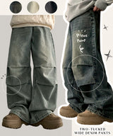 Weha knee shirring wide denim pants