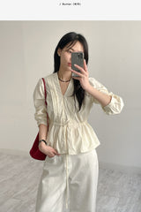 Cello V-Neck Shirred Blouse