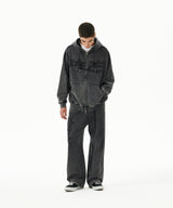 WASHED CUT OFF APPLIQUE HOOD ZIP UP