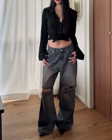 [Unisex] ダークダメージデニムパンツ