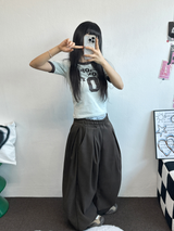 ツーピンタックウッドスラックスロングパンツ🩶🖤🤎3カラー