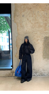 Black beads wool collar short padded coat
