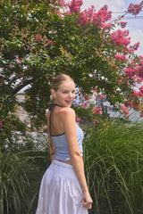 COTTON SHIRRING TIERED SKIRT / WHITE