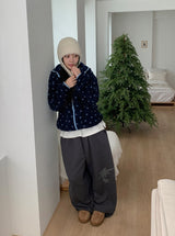 Deol Color Matching Printing Fleece Hood Zip-Up Jumper
