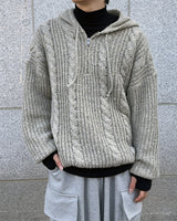 Noel Knit Hoodie Half Zip Up (Gray)