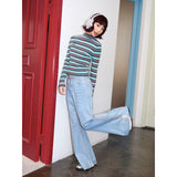 Striped embroidered skinny base long-sleeved T-shirt