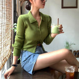 [BELLIDE MADE] Vivid, collar neck rib knit cardigan
