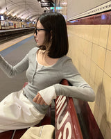 [ORIGINAL] Clock Ribbed Henley Neck Long-Sleeve T-Shirt