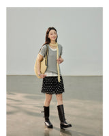 Dot ruffle flare mini skirt