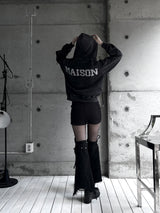 back cubic semi-crop hooded zip-up
