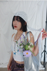 ビーズド ドット レース ヘッドスカーフ (WHITE, BLACK 2COLORS!)