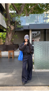Black beads wool collar short padded coat