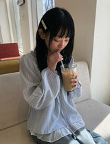 Anna Stripe Lace Frill Layered Blouse