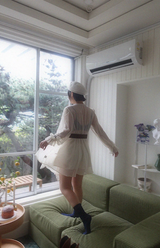 MOET RUFFLE CHIFFON DRESS WITH BELT (IVORY)