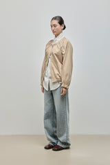 Shirring Zip-up Blouse Jumper_Beige