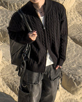 Knob Cable Two-way Knit Zip-up