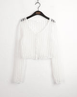 Curon punching net button see-through long sleeve cardigan