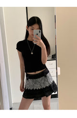 ヴィンテージレースチェックプリーツドスカート