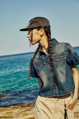(W) A WESTERN CROPPED DENIM SHIRT