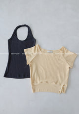レイヤード ワッフル ノースリーブ アンド ショートスリーブ Tシャツ セット