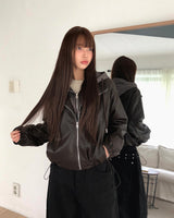 Janu Check String Pocket Leather Layered Hooded Jumper
