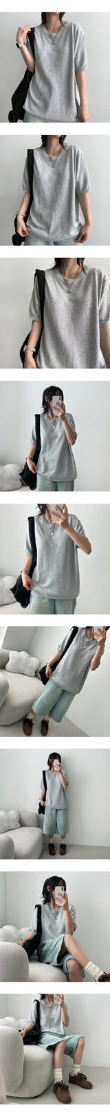 fullerene linen round short-sleeved knitwear