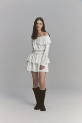 Tweed Cancan Frill Skirt White