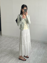 Two-button slit ribbed cardigan T-shirt