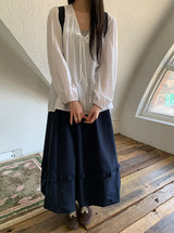 パールニーバンディングフリルバルーンロングスカート
