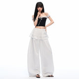 Layered Frill Detail Curved-Leg Casual Pants