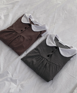 Round collar striped frill T-shirt