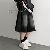 A.D washing side pintuck over wide denim shorts