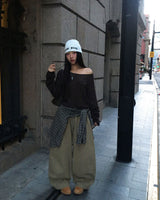 One-pin tuck strap balloon cotton pants