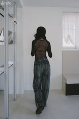 Vintage washed wide denim pants