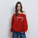 C LOGO GRAPHIC OFF-SHOULDER SWEATSHIRT_RED