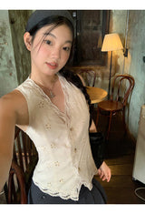 パンチングレースベストノースリーブベスト