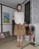 (2color) Bohemian Stitch Suede Tiered Skirt