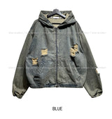 Damage Two Way Denim Hooded Jacket