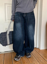 Kepan Lettering Wide Denim Pants