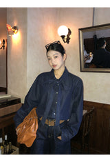 Deep blue bow tie denim shirt
