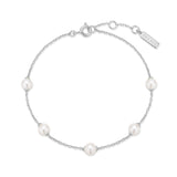 silver pearl station rhodium plating + 925 silver bracelet B065-01H