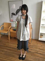 Hanami Lace U-neck Button Short Sleeve Tee